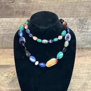 Large Multi Gemstone Necklace-14k Clasp-36in Long